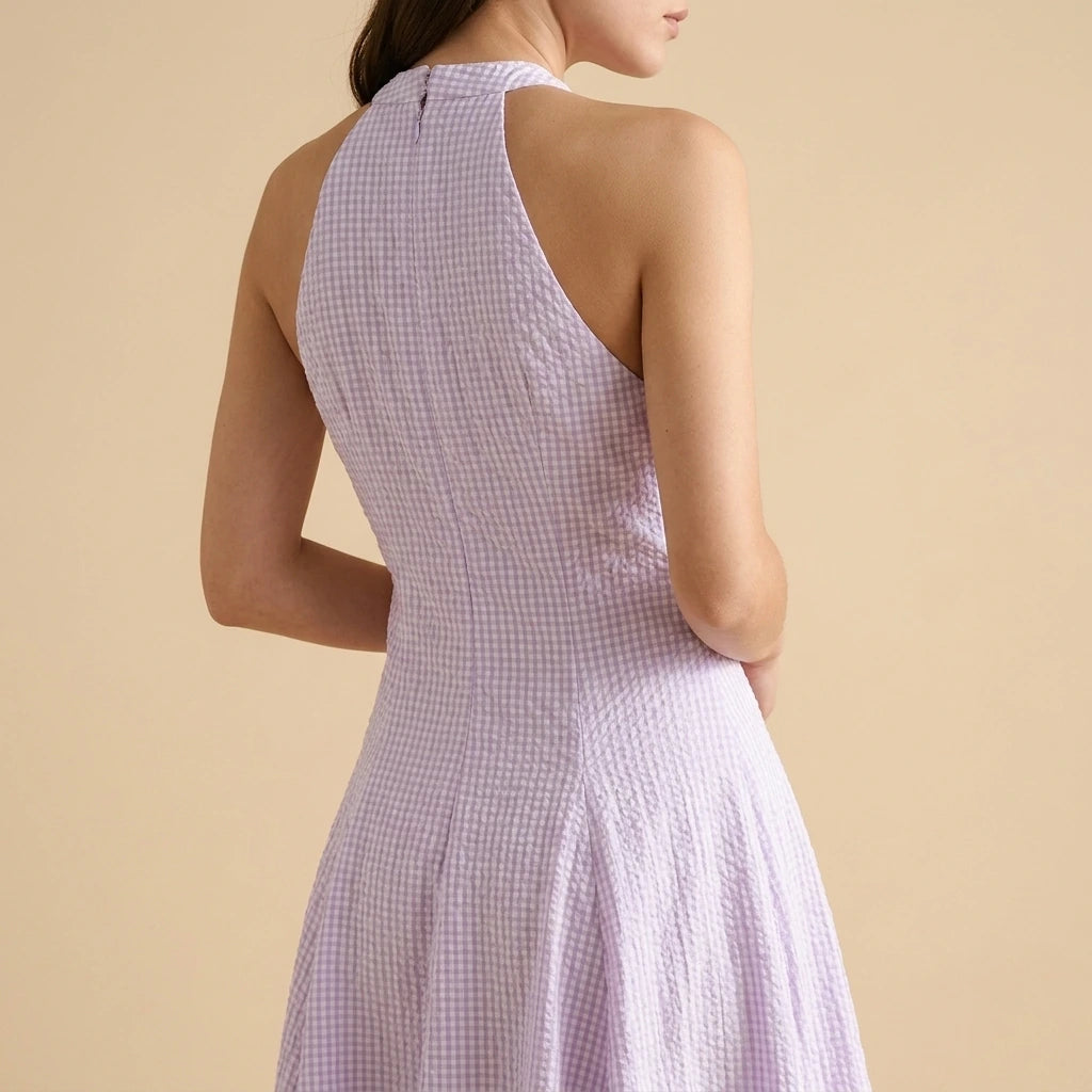 Plaid hanging neck dress for summer — lifestyle