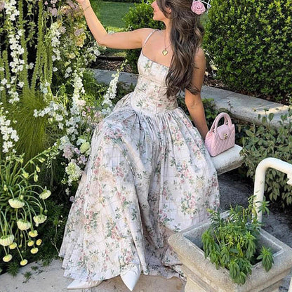 Copy of White Printed Strapless Maxi Dress Backless Fitted Summer Elegant Polyester