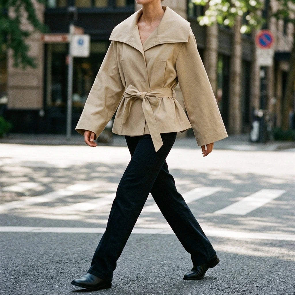 Flip over waistband trench coat — lifestyle
