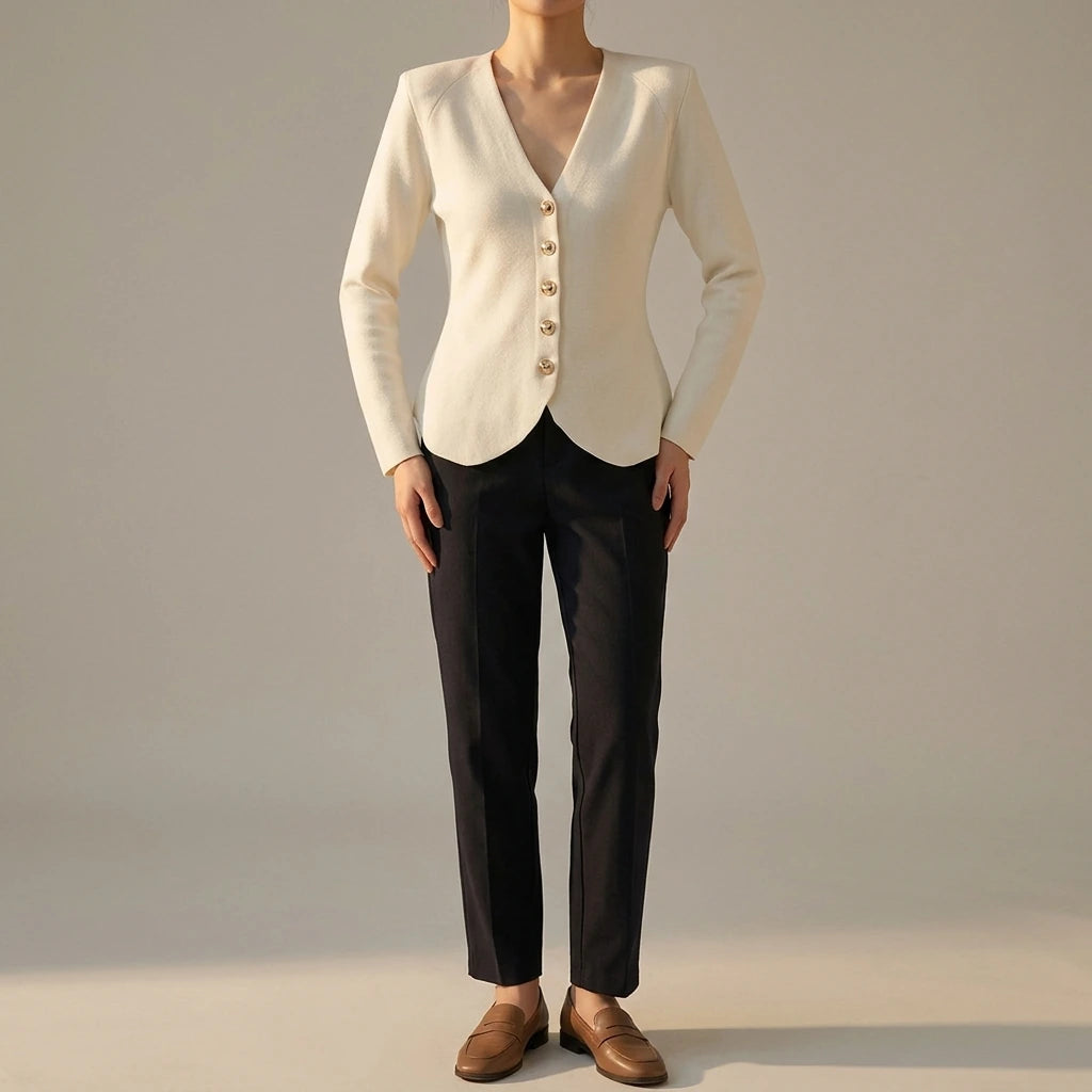 Shoulder padded slim knit jacket — lifestyle