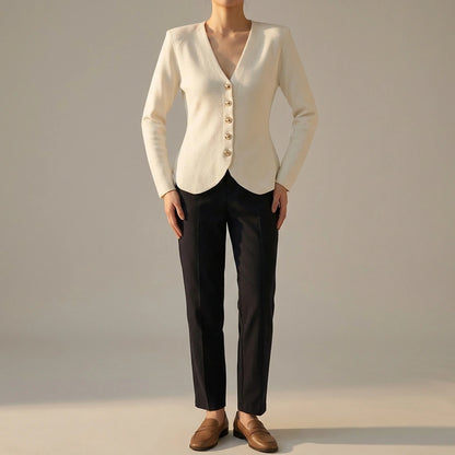 Shoulder padded slim knit jacket — lifestyle