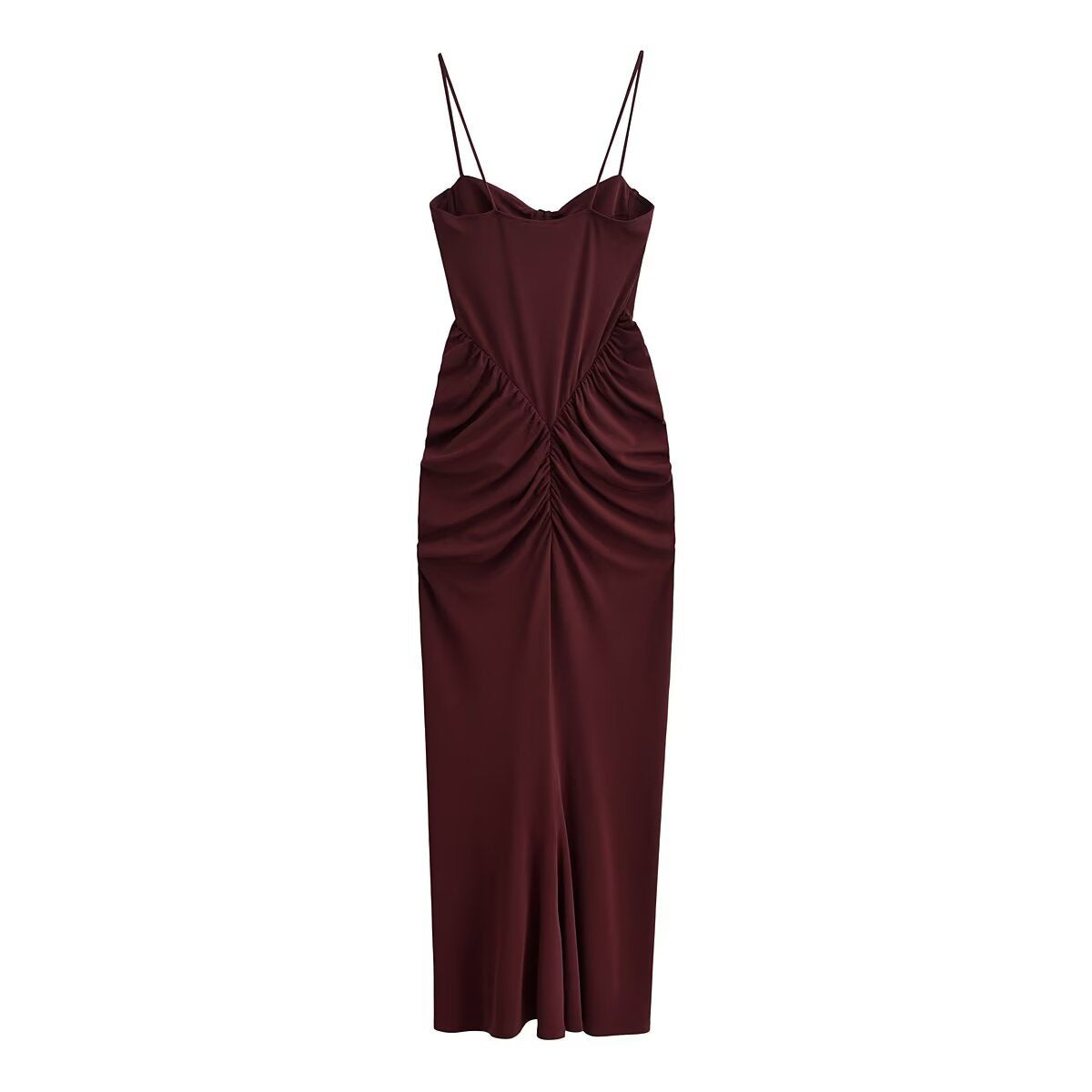 Dark Red Wrinkled Corset Dress for Women, Long Sleeveless Summer Dress, Pullover Polyester, Effortless Style