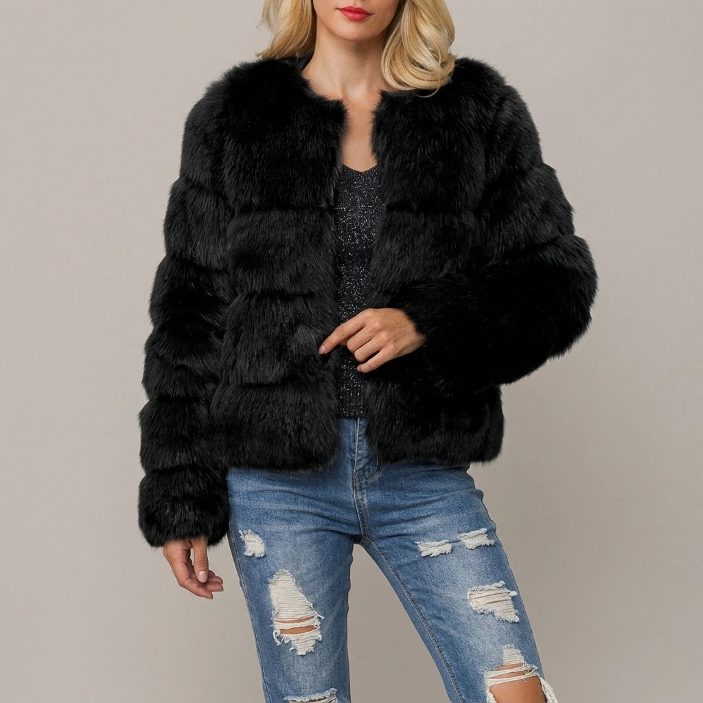 Women's faux fur coat — lifestyle