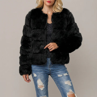 Women's faux fur coat — lifestyle