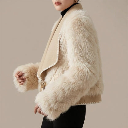 Fur Car Stripe Fur Coat For Women's Winter Lapel High-End Short Double-Sided Woolen Fashion Cardigan Thick Top Short — variant_front