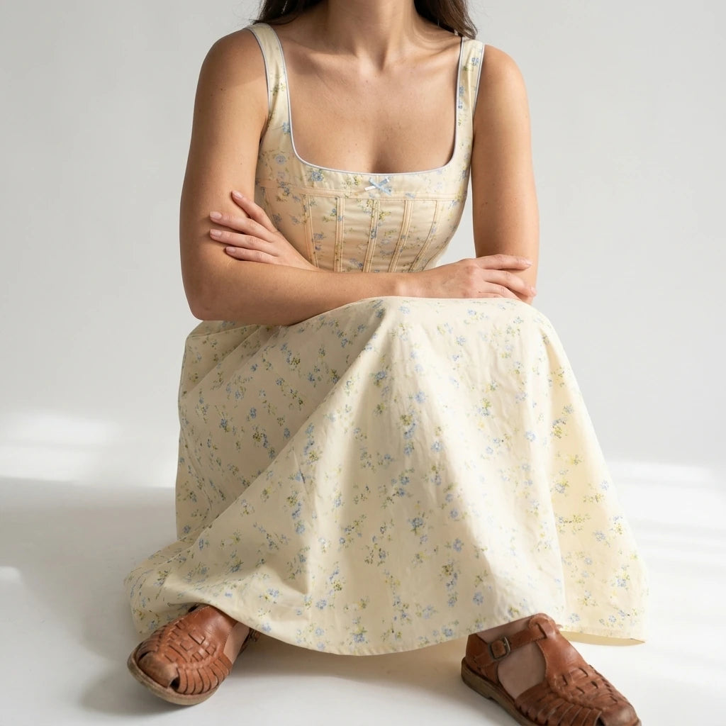 Printed Pattern Midi Dress Strapless Sleeveless Lace Up Elastic Polyester Relaxed Summer — lifestyle