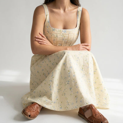 Printed Pattern Midi Dress Strapless Sleeveless Lace Up Elastic Polyester Relaxed Summer — lifestyle