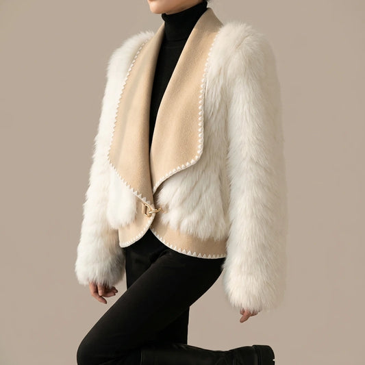 Fur Car Stripe Fur Coat For Women's Winter Lapel High-End Short Double-Sided Woolen Fashion Cardigan Thick Top Short — lifestyle