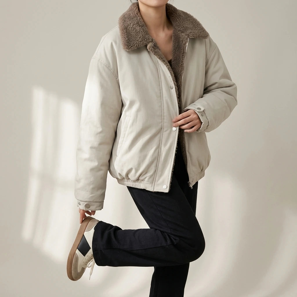 Style Sherpa Fleece Hooded Cotton Jacket for Women — lifestyle