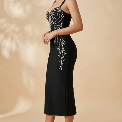Strapless Dress Bandage Midi Length Banquet Party Evening Gown — lifestyle