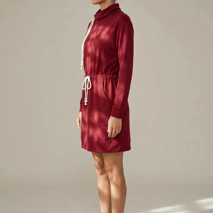 Drawstring Turtleneck Long Sleeve Mini Dress — lifestyle