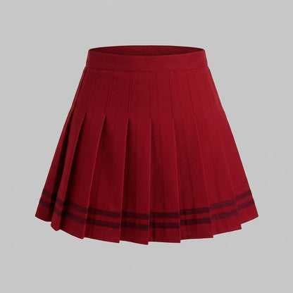 Fashion Preppy Style Pleated Skirts Women 2025 Spring Summer New A Line Short Dress Sweet Girl High Waist Petchwork Skirt Street — variant_front