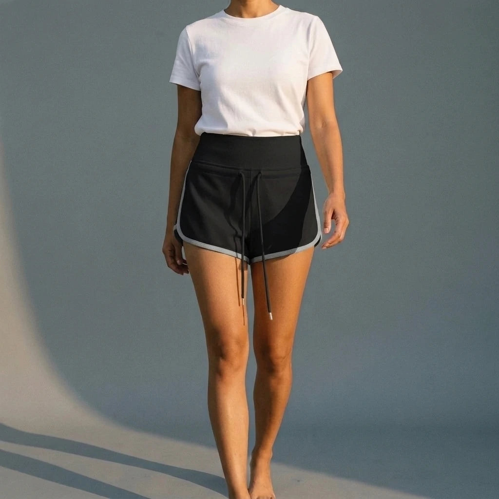 High Waist Wide Waistband Color Block Shorts for Sports and Leisure — variant_front