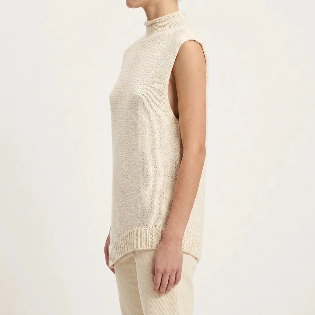 Asymmetric sleeveless knitted vest — lifestyle_lead