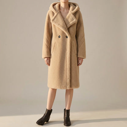 Teddy Bear Coat Female Winter New Sheep Shearling Medium-Length Section Lamb Fur One Fur Coat — lifestyle