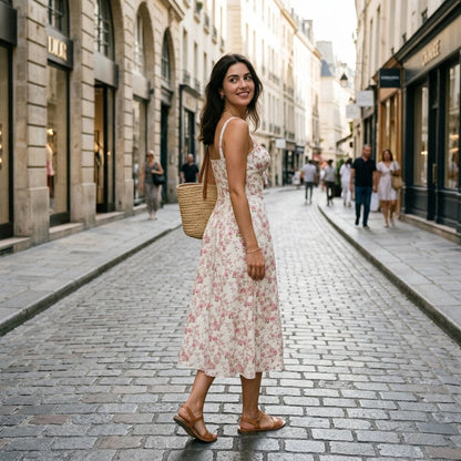 Luxury new temperament solid color fashion high-end halter dress floral dress women — lifestyle