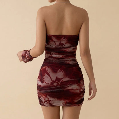 Printed Party Mini Dress Sexy Strapless Bodycon Short Dress — lifestyle_lead