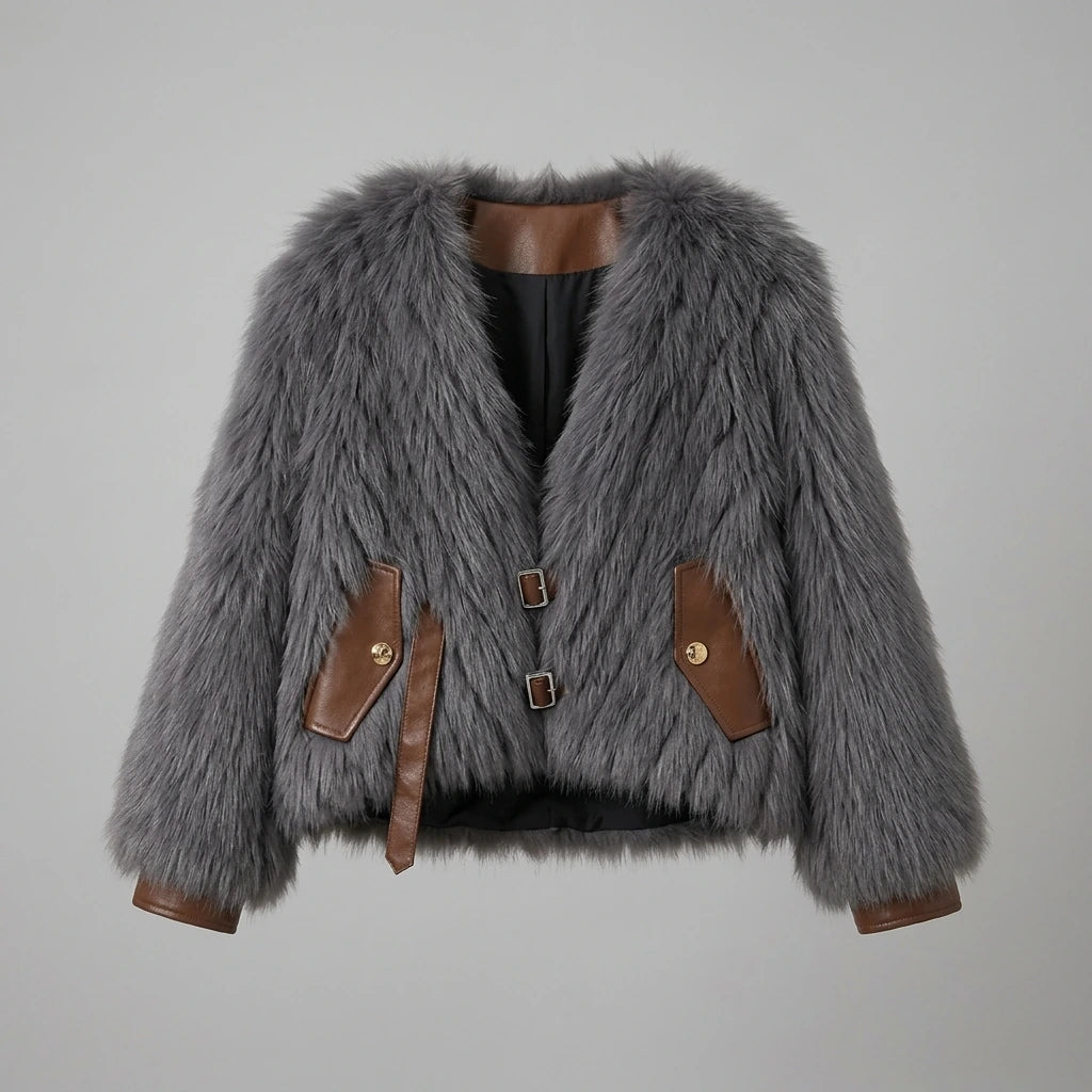 Raccoon fur grass coat, woven with car stripes, women's short jacket, Haining autumn and winter new small fresh and stylish, age reducing — variant_front