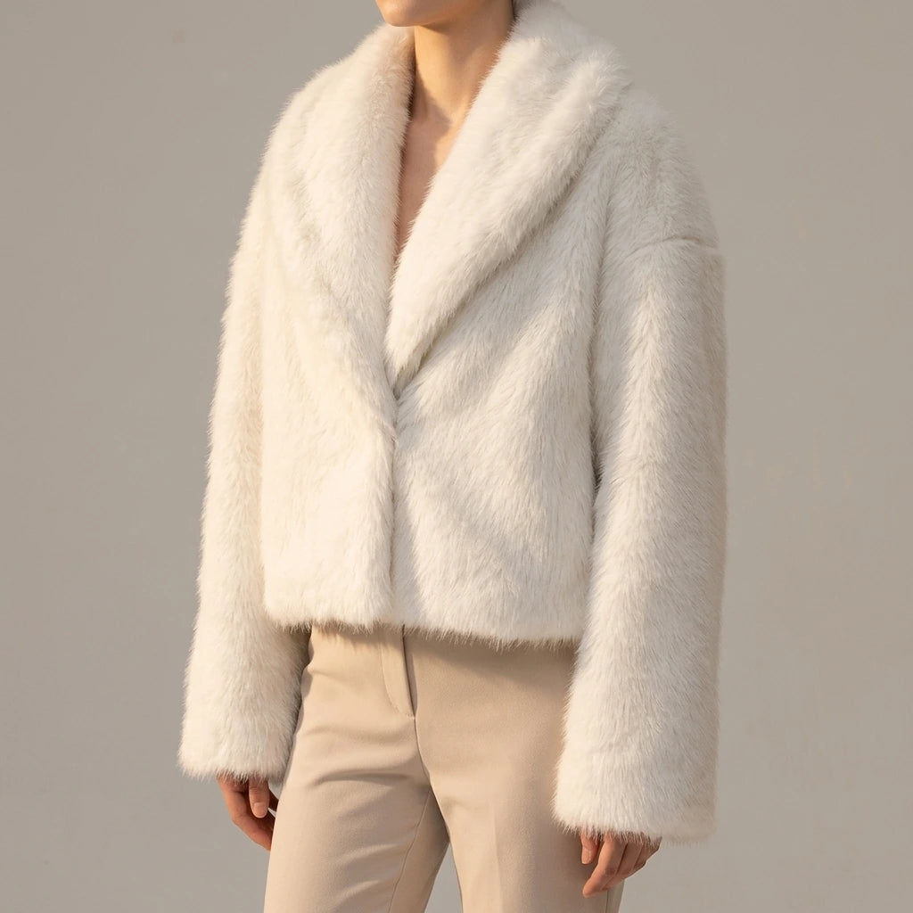 Street faux fur coat for autumn — lifestyle