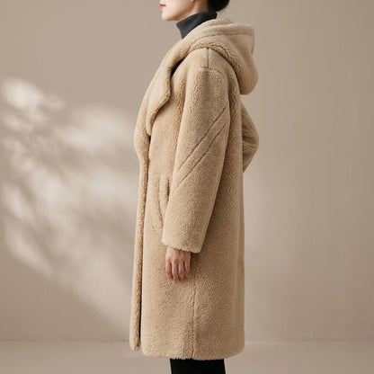 Teddy Bear Coat Female Winter New Sheep Shearling Medium-Length Section Lamb Fur One Fur Coat — lifestyle