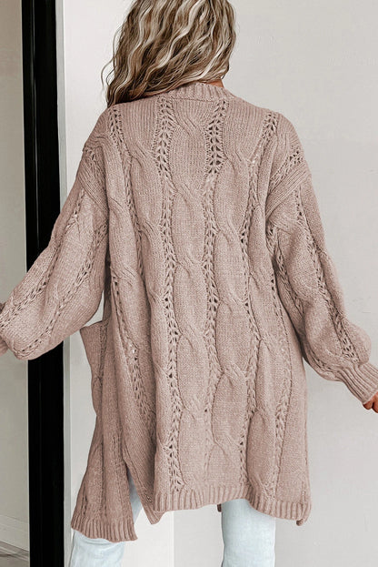 Ribbed Trim Eyelet Cable Knit Cardigan — variant_front
