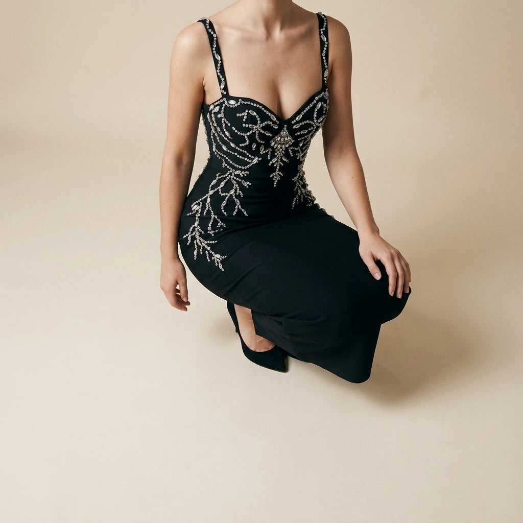 Strapless Dress Bandage Midi Length Banquet Party Evening Gown — lifestyle