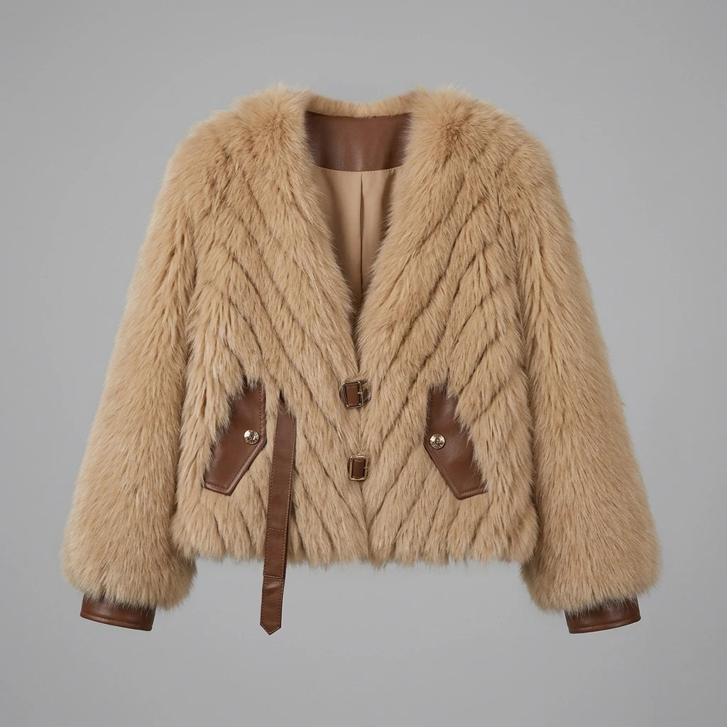 Raccoon fur grass coat, woven with car stripes, women's short jacket, Haining autumn and winter new small fresh and stylish, age reducing — variant_front