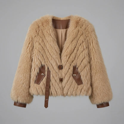 Raccoon fur grass coat, woven with car stripes, women's short jacket, Haining autumn and winter new small fresh and stylish, age reducing — variant_front