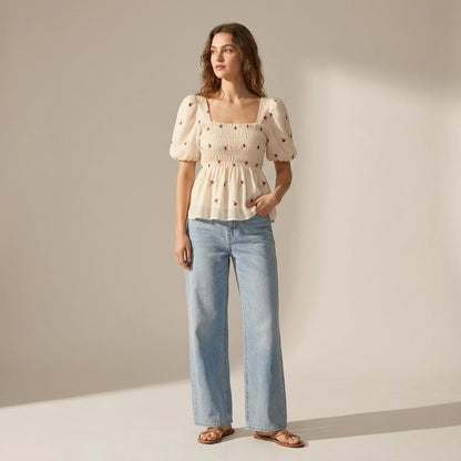 French Style Floral Print Square Collar Bubble Sleeve Slimming Top Short Sleeve Waist Cinched Summer 2026 Fashion Trend — lifestyle_lead