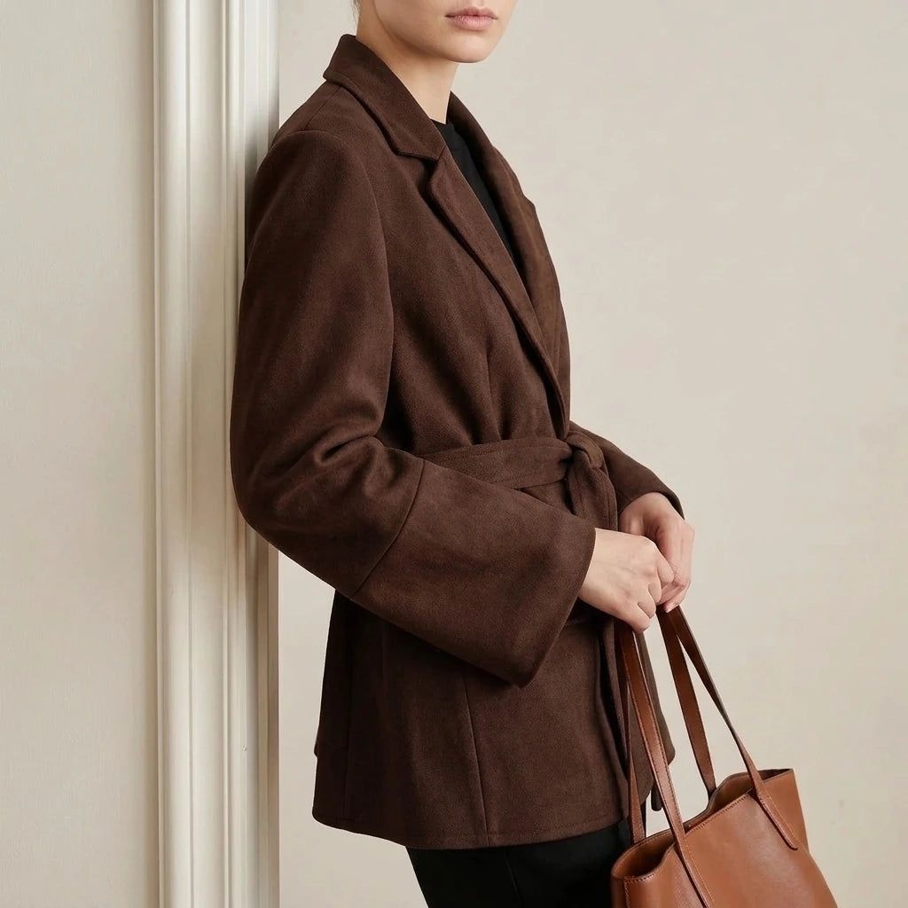 Shoulder padded suede suit jacket for women — variant_front