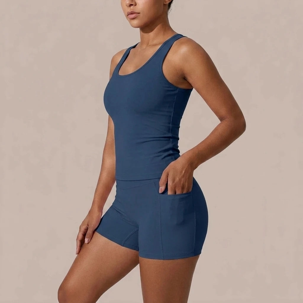 Dry Yoga Suit with Shorts and Pockets for Outdoor Running and Fitness Women — variant_front