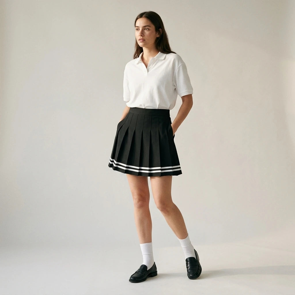 Fashion Preppy Style Pleated Skirts Women 2025 Spring Summer New A Line Short Dress Sweet Girl High Waist Petchwork Skirt Street — lifestyle