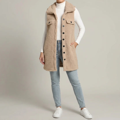 Button Up Teddy Vest Coat — lifestyle