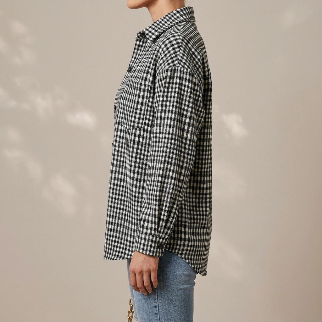 Thousand bird plaid button down flannel shirt — lifestyle