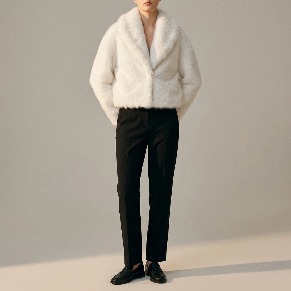 Street faux fur coat for autumn — lifestyle