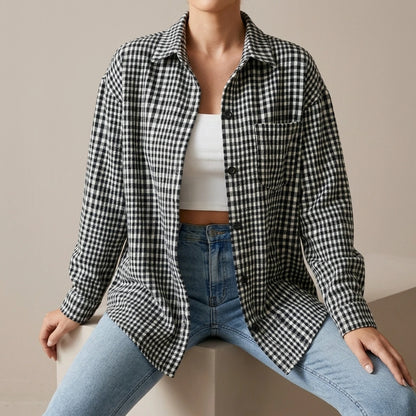 Thousand bird plaid button down flannel shirt — lifestyle