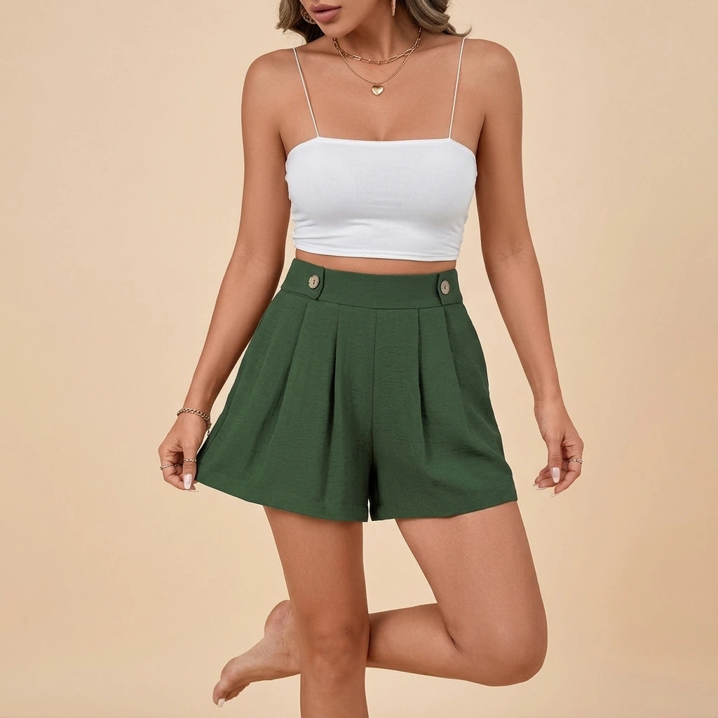 High waisted shorts with wide legs summer casual shorts with pockets for women — variant_front