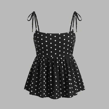 Women's Polka Dot Crop Cami With Spaghetti Straps And Flared Hem Polka Dot Camisole Babydoll Top Babydoll Tops Polkadot Top Cute — variant_front
