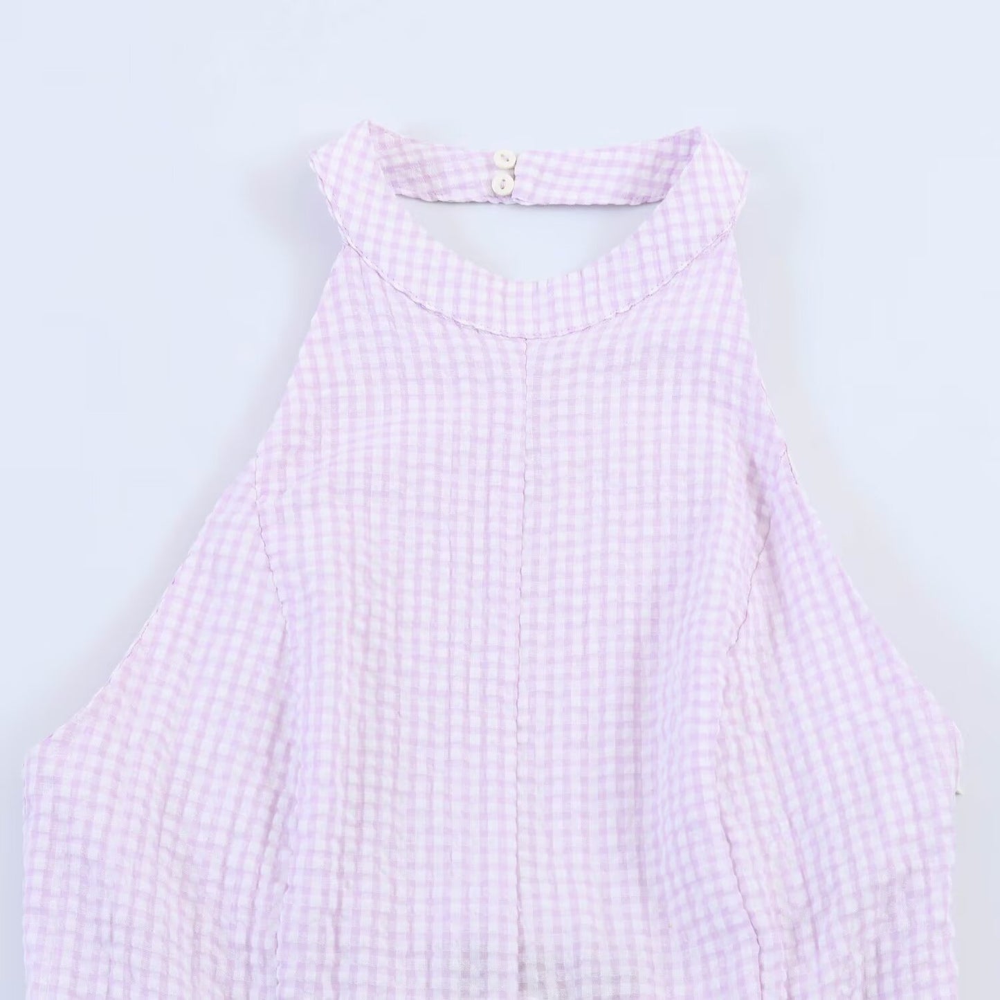 Plaid Long Summer Dress, Hanging Neck Sleeveless Maxi, Elastic Patchwork Casual Style, Polyester