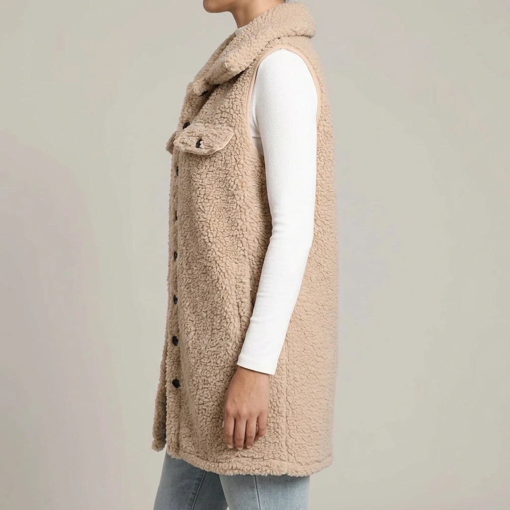 Button Up Teddy Vest Coat — lifestyle