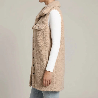 Button Up Teddy Vest Coat — lifestyle