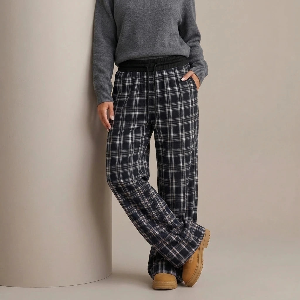 Loose Lazy Style Straight Leg Plaid Patchwork High Waist Drape Casual Sweatpants — variant_front