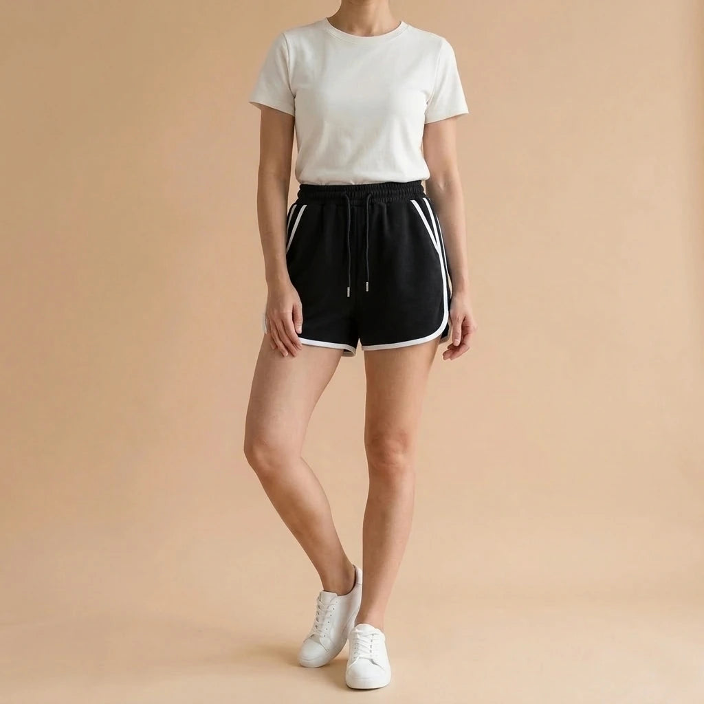 Style Casual Sports Shorts for Women, Loose and Comfortable Lounge Pants, Wide-Leg Shorts — variant_lifestyle_black__style-casual-sports-shorts-for-women-loose-and-comfortable-lounge-pants-wide-leg-shorts_lifestyle_full_body_standing_01.webp