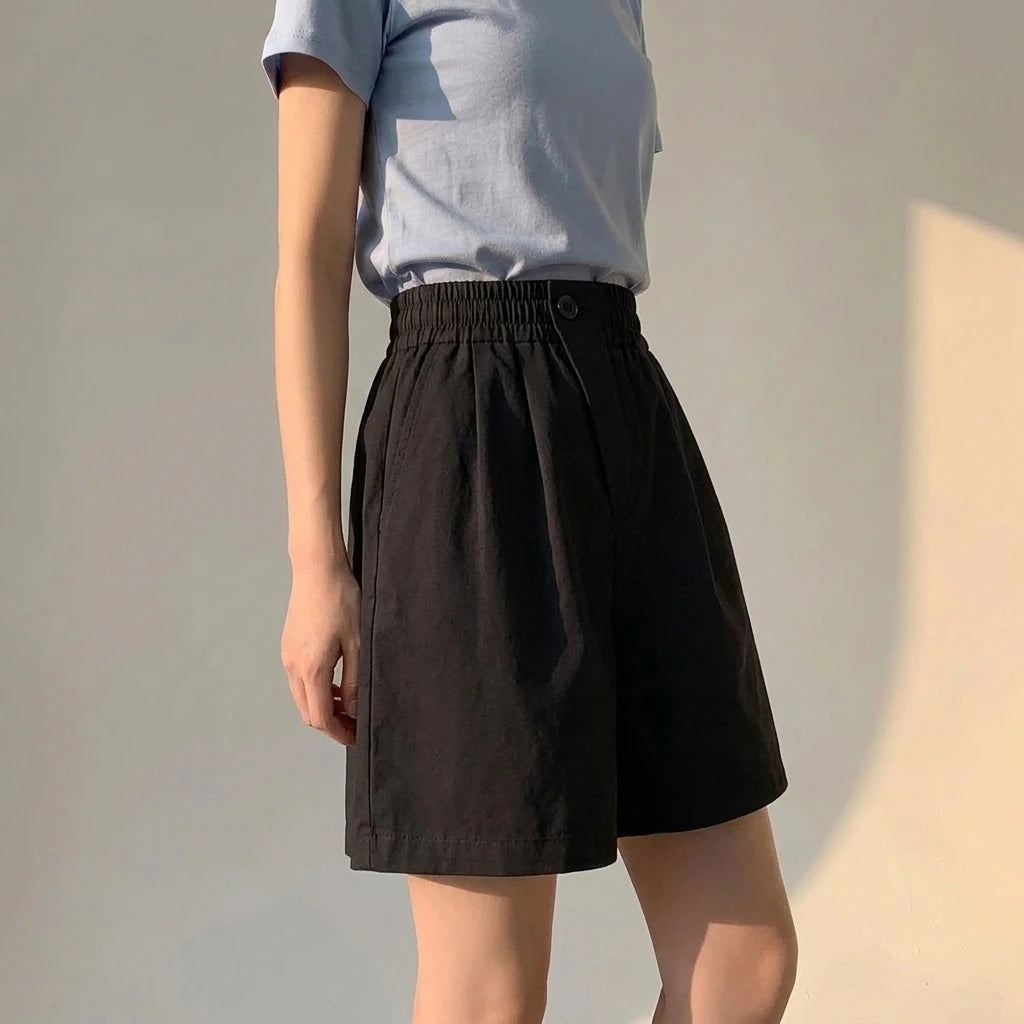 High-Waist Slimming Loose Wide-Leg Elastic Sports Pants Versatile Casual Plus-Size  Shorts Women Trendy — variant_front