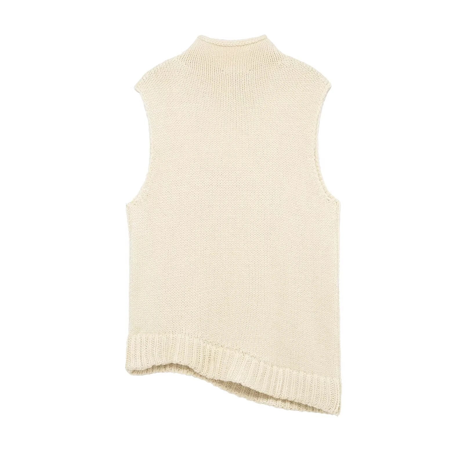 Asymmetric sleeveless knitted vest — variant_front