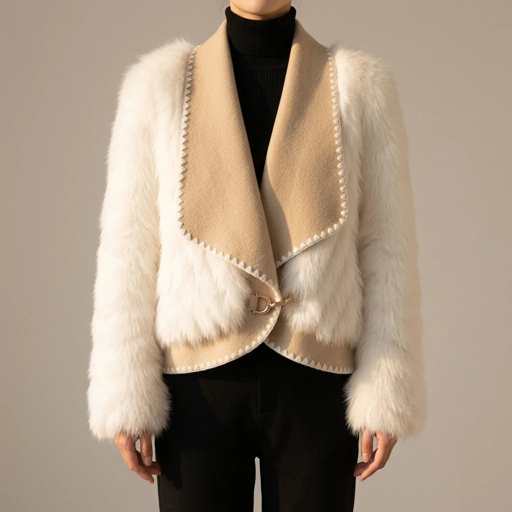 Fur Car Stripe Fur Coat For Women's Winter Lapel High-End Short Double-Sided Woolen Fashion Cardigan Thick Top Short — lifestyle