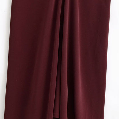 Dark Red Wrinkled Corset Dress for Women, Long Sleeveless Summer Dress, Pullover Polyester, Effortless Style