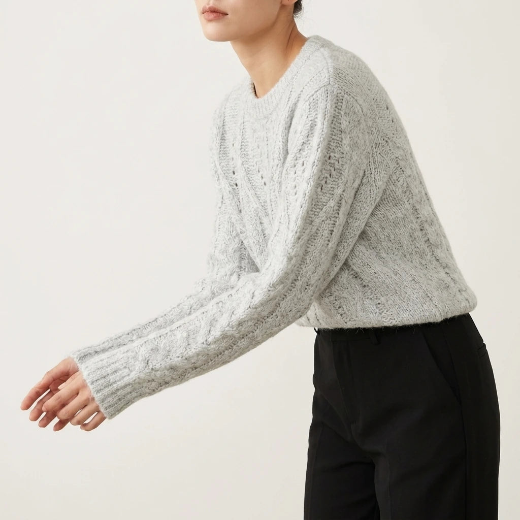 Sweater Women Soft Chunky Cable Knit Hollow Out Round Neck Sweet Candy Color Pullover sweater — variant_front