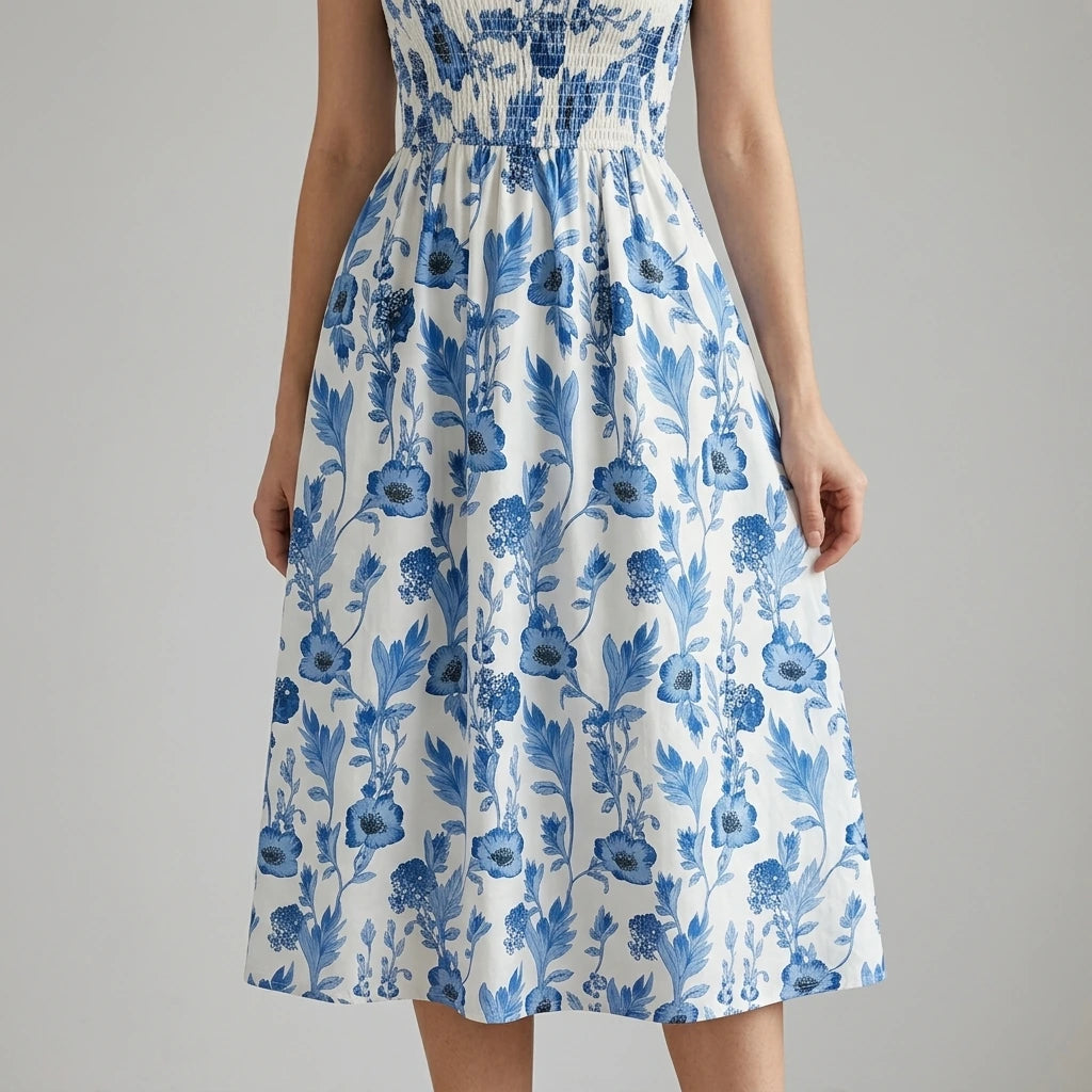【Elegant Romance】Floral Corset Dress with Knotted Straps & Smocked Bodice, Bodycon Party Guest Dress for Wedding, Date Night — lifestyle