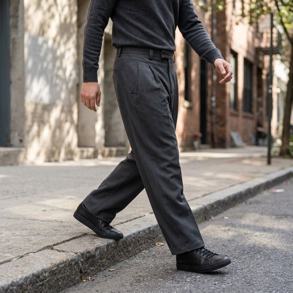 Tailored Folded Drape Scythe Casual Dress Pants Heavyweight Trousers — lifestyle_lead